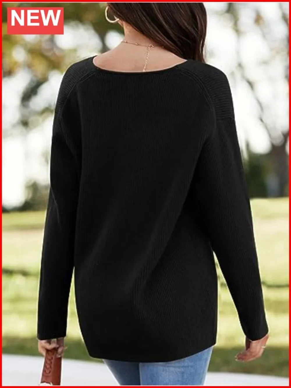 Imily Bela Womens Oversized Deep V Neck Sweater Waffle Knit Long Sleeve Tunic